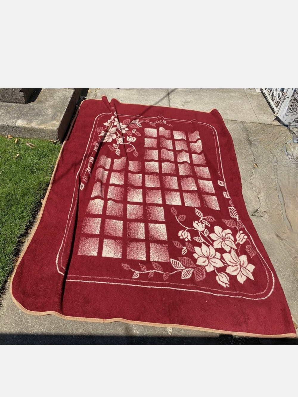 Vintage San Marcos Mexican Koreana Burgundy Red Blanket Cobija Reversible 94x67